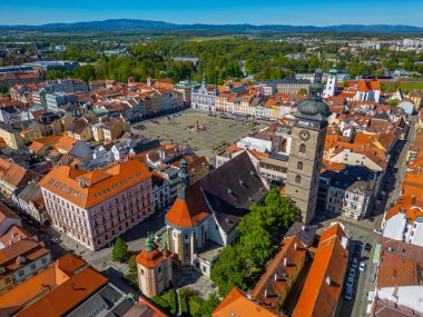Çek Cumhuriyeti Ceske Budejovice 'deki ana meydanın panoraması.