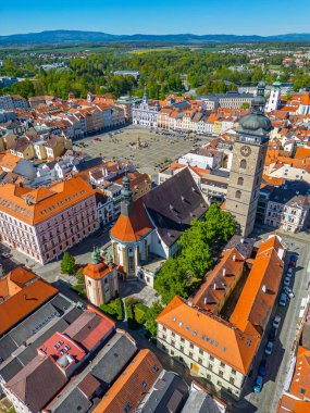 Çek Cumhuriyeti Ceske Budejovice 'deki ana meydanın panoraması.