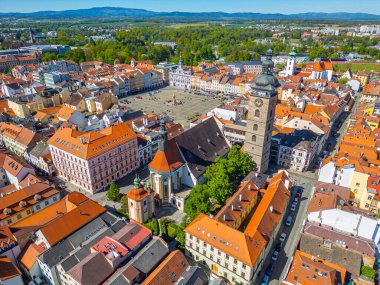Çek Cumhuriyeti Ceske Budejovice 'deki ana meydanın panoraması.