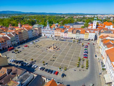 Çek Cumhuriyeti Ceske Budejovice 'deki ana meydanın panoraması.