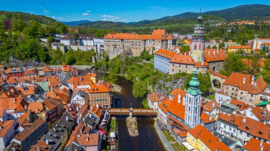 Çek Cumhuriyeti 'nde Cesky Krumlov' un Panorama görünümü.
