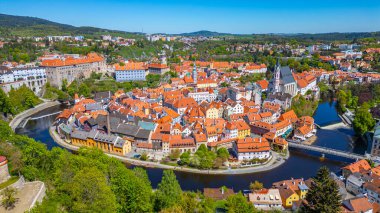 Çek Cumhuriyeti 'nde Cesky Krumlov' un Panorama görünümü.