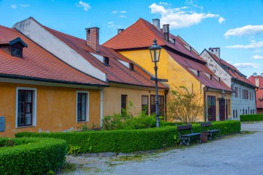 Çek Cumhuriyeti 'ndeki Cesky Krumlov kalesinin avlusunda.