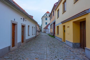 Çek Cumhuriyeti 'nin eski Telc kasabasındaki Dar Sokak.
