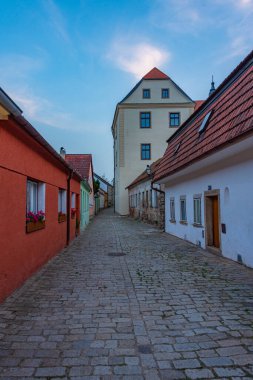 Çek Cumhuriyeti 'nin eski Telc kasabasındaki Dar Sokak.
