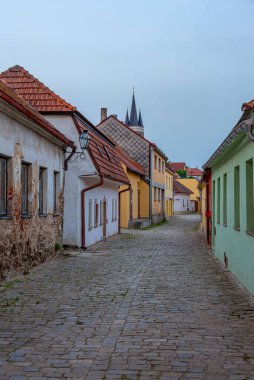 Çek Cumhuriyeti 'nin eski Telc kasabasındaki Dar Sokak.
