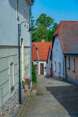 Çek Cumhuriyeti 'nin eski Telc kasabasındaki Dar Sokak.