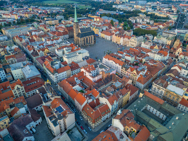Закатная панорама старого города Пльзень, Чехия