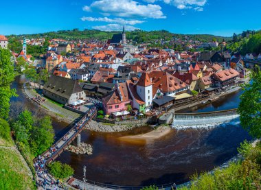 Çek Cumhuriyeti 'nde Cesky Krumlov' un Panorama görünümü.