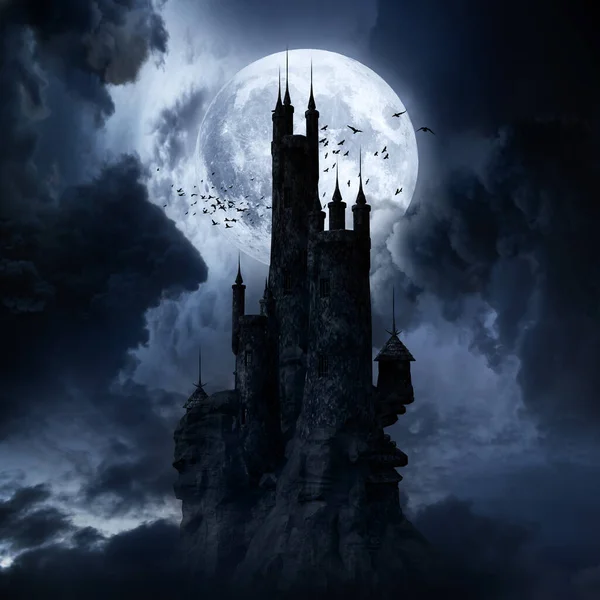 Night Scene Moon Creepy Castle Imagens Royalty-Free