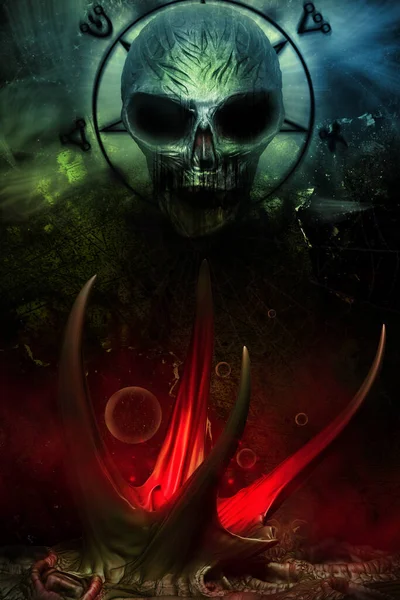 Dark Fantasy Scene Skull Tentacles Magical Glyphs — Stock Photo, Image