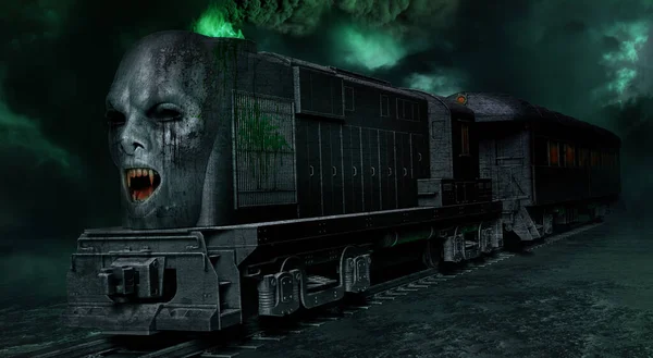 Korkunç Trenli Karanlık Fantezi Sahnesi Stok Resim