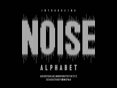 Sound wave style alphabet design with uppercase, numbers and symbol