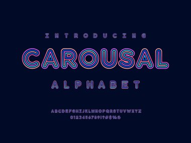 Büyük harf, sayı ve sembollerle modern renkli çizgi alfabe tasarımının vektörü