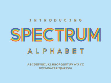 Büyük harf, sayı ve sembollere sahip Retro renkli alfabe tasarımı