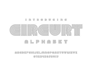 Büyük harf, sayı ve sembollerle modern soyut çizgi alfabe tasarımının vektörü