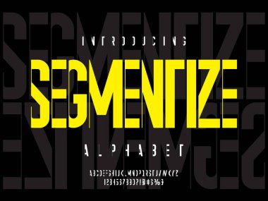 Büyük harf, sayı ve sembollerle modern soyut alfabe tasarımının vektörü