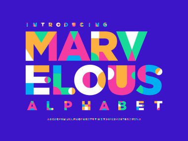 Modern soyut renkli alfabe tasarımının büyük harf, sayı ve sembollerinin vektörü