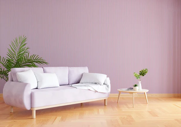 Sofa in purple living room interior with free space for mock up,3D rendering