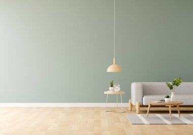 Gray sofa in living room interior with free space for mock up,3D rendering