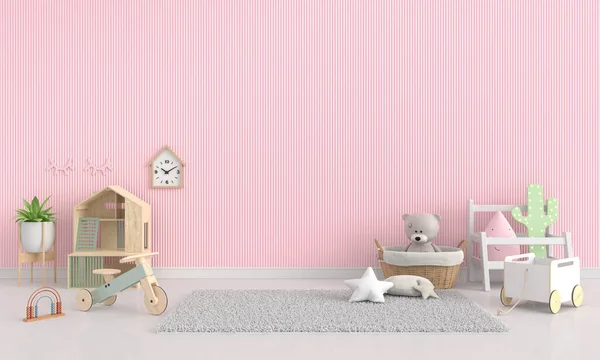 Рожева Дитяча Кімната Копіювальним Простором Візуалізація — стокове фото