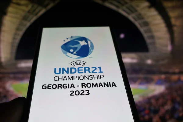 Detta Foto Illustration Uefa Euro 2023 Logotyp Visas Smartphone — Stockfoto