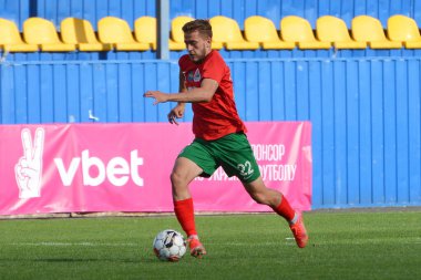 FC Lokomotyv Kyivs Sarbiei Pavlo (22), Ukrayna Kupası eleme karşılaşmasında FC Dinaz (Vyshhorod), Kyiv, Ukrayna