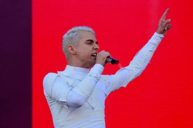 Ukraynalı şarkıcı Melovin (Kostiantyn Bocharov) 20 Temmuz 2024 'te Ukrayna' nın başkenti Kyiv 'de düzenlenen Atlas United 2024 müzik festivalinde