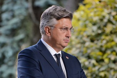 Hırvatistan Başbakanı Andrej Plenkoviç, 11 Eylül 2024 'te Ukrayna' nın başkenti Kırım Platformu 'nun 4. Zirvesinde verdiği brifingde,. 