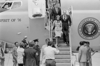 Fort Chaffee, Arkansas, United States - August 10, 1975:  President was at Fort Chaffee to welcome newly-arrived South Vietnamese refugees.  Immediately behind the Fords was Arkansas Congressman John Paul Hammerschmidt. There to welcom the President  clipart