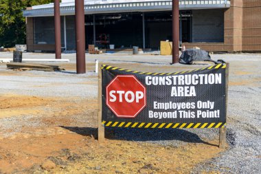 Horizontal close-up shot of a construction area sign at a construction site. clipart