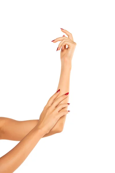 Close Female Soft Skin Hands Health Beauty Concept White Studio — Stock Photo, Image