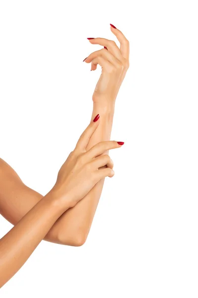 Close Female Soft Skin Hands Health Beauty Concept White Studio —  Fotos de Stock