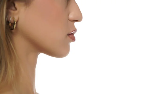 Close Details Woman Face Nose Lips Neck Profile Side View — Stock Photo, Image