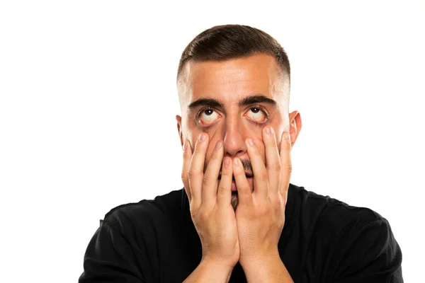 Portrait Disappointed Srustrated Young Man White Studio Background — Stock Photo, Image
