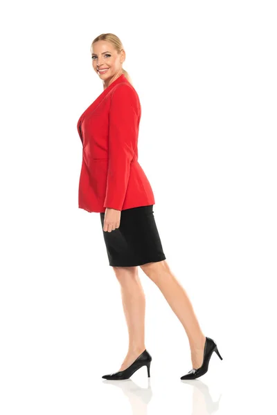 Middle Aged Senior Smiling Business Woman Red Jacket Black Skirt — Stock Photo, Image