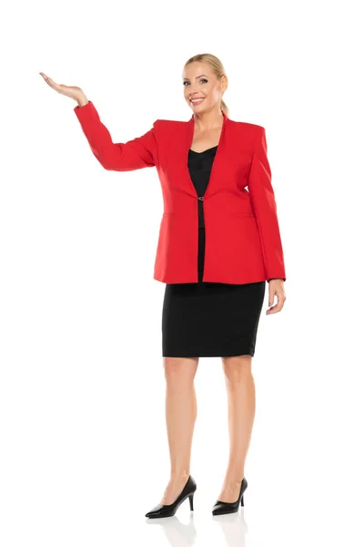 Středního Věku Reklama Senior Business Žena Červené Bundě Černé Sukni — Stock fotografie