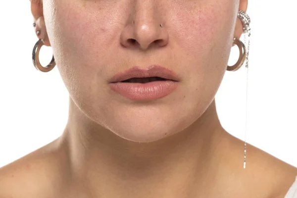 Frau Natürliches Gesicht Lippen Und Nase Studio Weißen Studio Hintergrund — Stockfoto