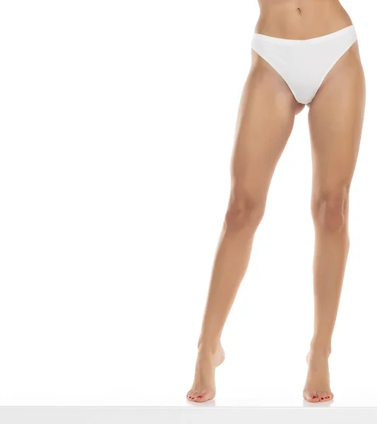 Perfect Female Legs Underwear White Studio Background Front View — Stock Photo, Image