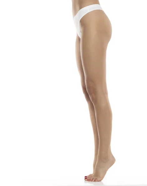 Perfect Female Legs Underwear White Studio Background Side Profile View — Stock Photo, Image