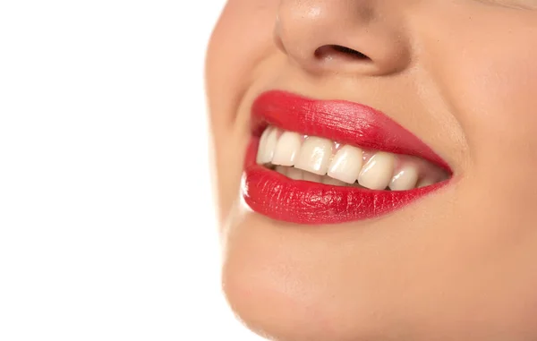 Färska Leende Kvinna Med Friska Tänder — Stockfoto