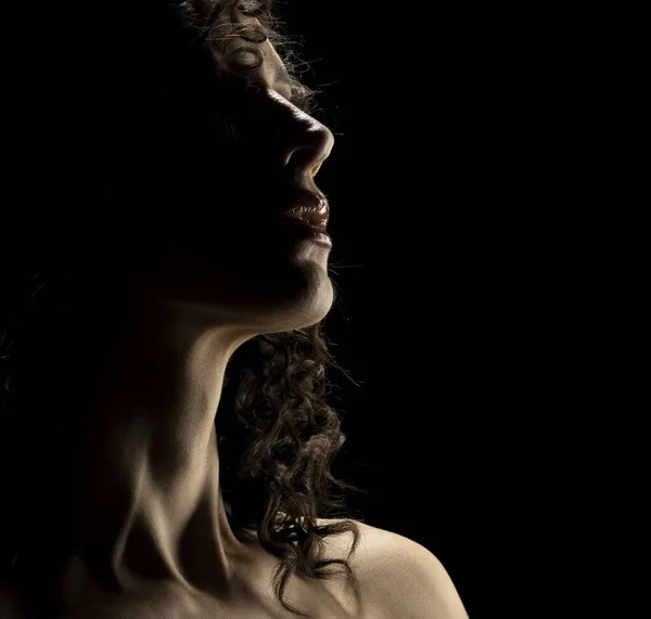 Sensuele Profiel Silhouet Portret Dark Studio Achtergrond — Stockfoto