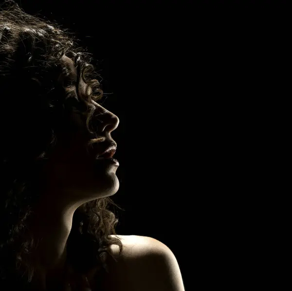 Sensual Profile Silhouette Portrait Dark Studio Background — Stock Photo, Image