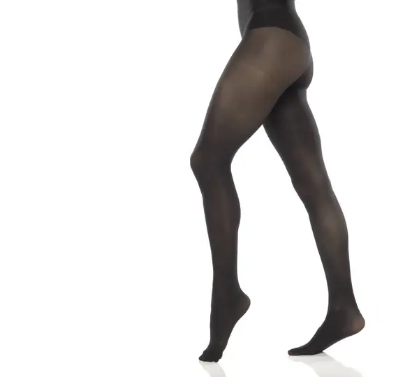 Woman Beautiful Long Legs Black Stockings Isolated White Studio Background — Stock Photo, Image