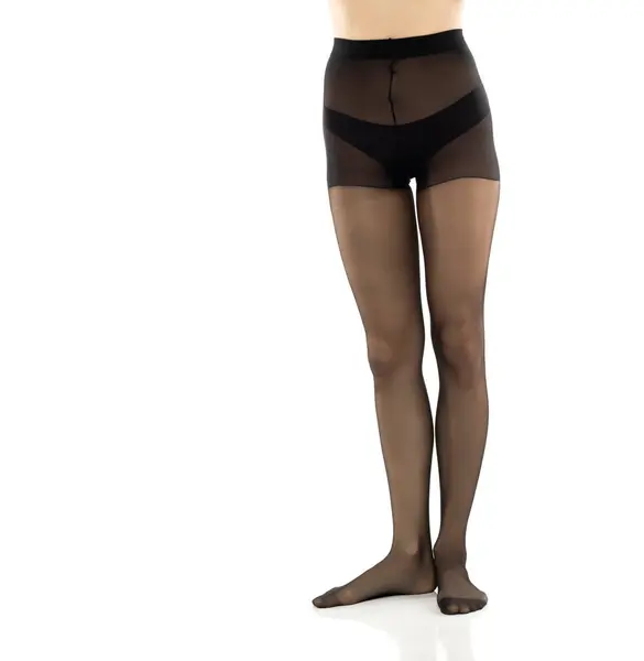 Woman Beautiful Long Legs Black Stockings Isolated White Studio Background Stock Image