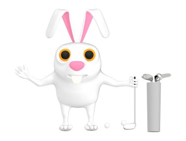 3D karakter, tavşan golfçü yarasa ve top - 3D toon rendering