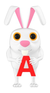 3 boyutlu karakter, tavşan ve alfabe - 3 boyutlu tasvir