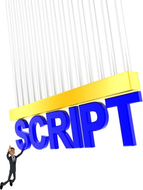 komut dosyası metin kavramı beyaz arka plan - 3d render, yan görüş açısı üzerinde tutmaya 3d adam