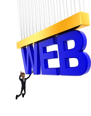 Web metin kavramı beyaz arka plan - 3d render, yan görüş açısı üzerinde tutmaya 3d adam