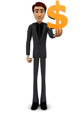 3d adam Doları kavramı holding beyaz arka plan üzerinde - 3d render, açık açılı görünüş